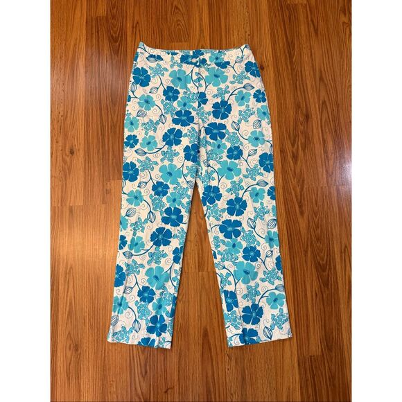 Lilly Pulitzer Pants - Lilly Pulitzer Women's Floral Sea Turtle Cropped Capri Pants Blue White Size 4